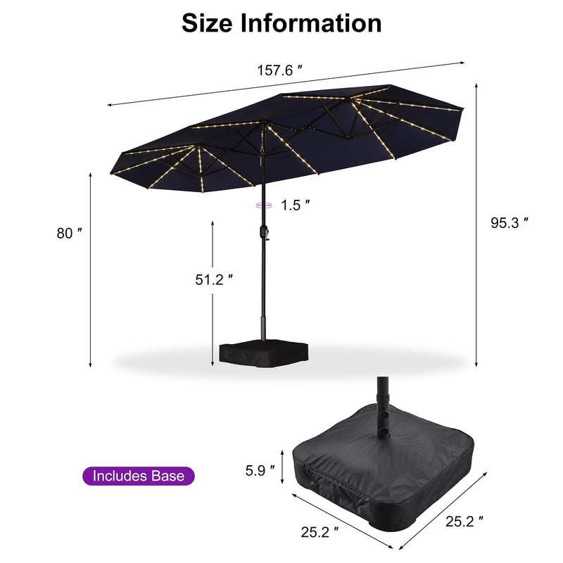 PURPLE LEAF Table Umbrella with Lights Double-Sided Market Umbrella with Base