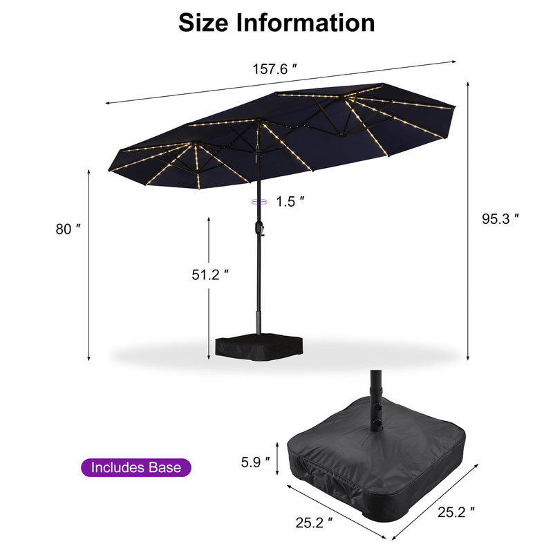 Clearance - PURPLE LEAF OPEN BOX Table Umbrella with Lights Double-Sided Market Umbrella with Base