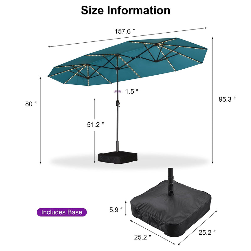 PURPLE LEAF Table Umbrella with Lights Double-Sided Market Umbrella with Base
