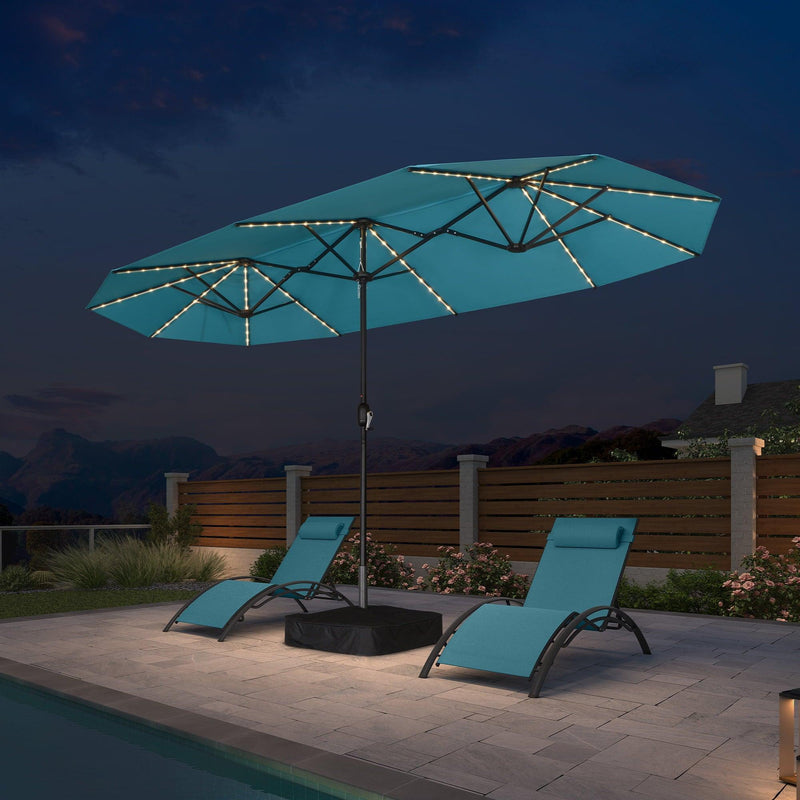 PURPLE LEAF Table Umbrella with Lights Double-Sided Market Umbrella with Base