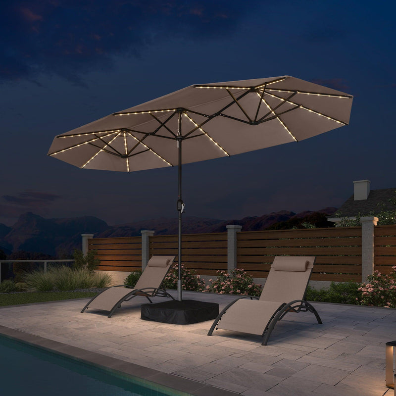 PURPLE LEAF Table Umbrella with Lights Double-Sided Market Umbrella with Base