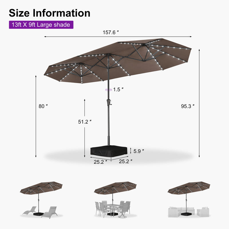PURPLE LEAF Double-Sided Market Umbrella with Light Large Patio Umbrellas with Base