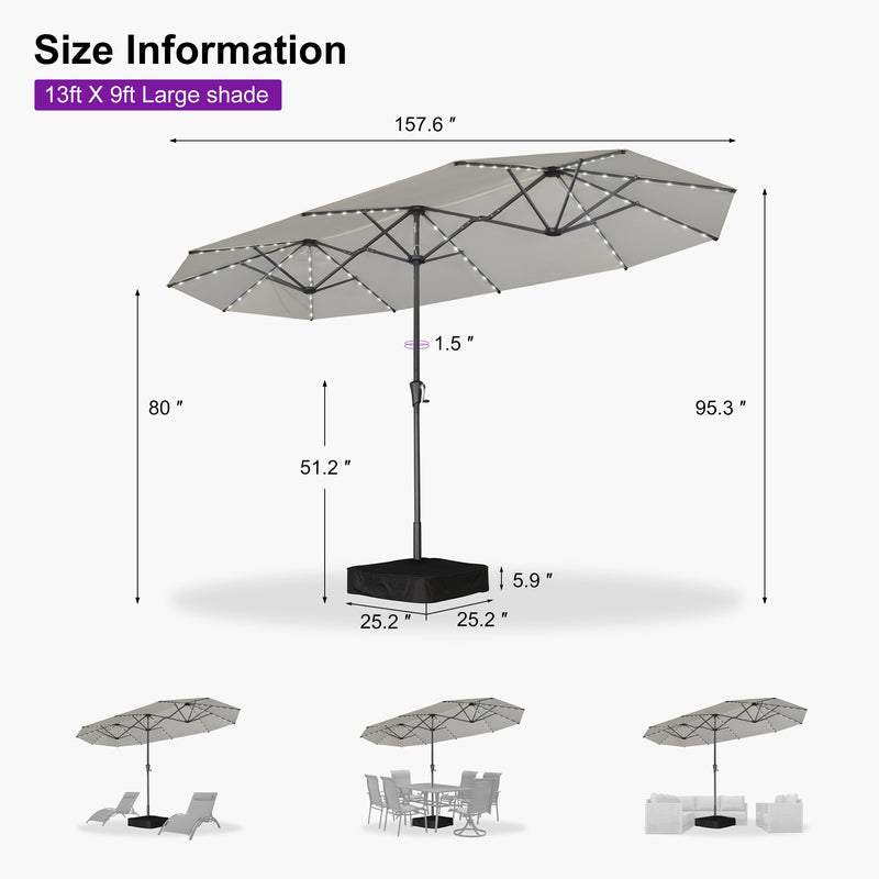 PURPLE LEAF Double-Sided Market Umbrella with Light Large Patio Umbrellas with Base