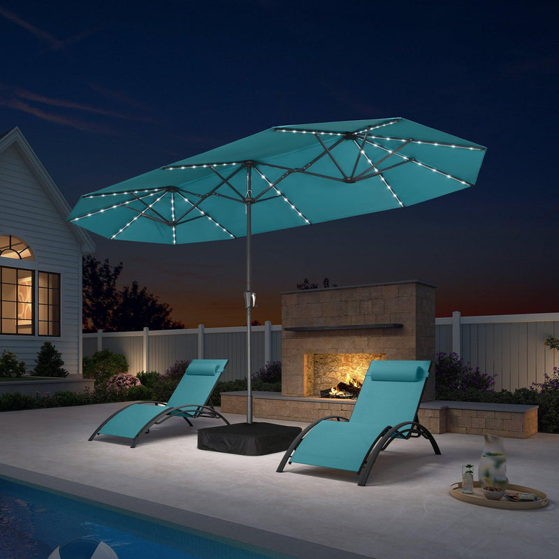 PURPLE LEAF Double-Side Patio Umbrella with Lights Market Umbrella with Base