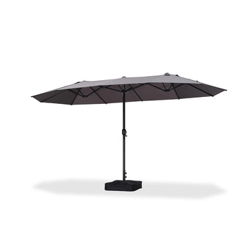 PURPLE LEAF 15x9ft Double-Sided Rectangular Outdoor Market Patio Umbrella with Base, Light Grey