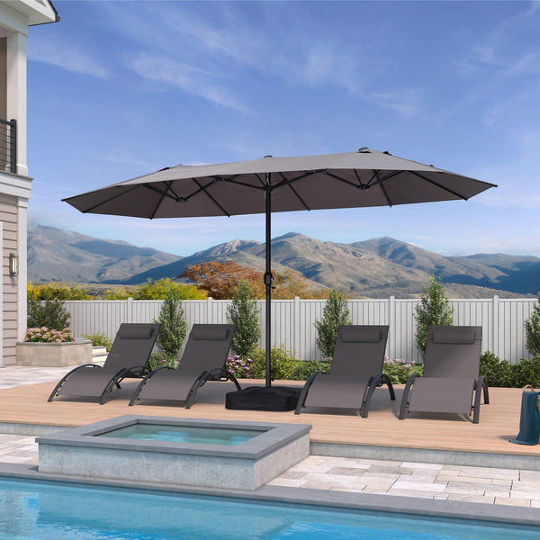 PURPLE LEAF 15x9ft Double-Sided Rectangular Outdoor Market Patio Umbrella with Base, Light Grey