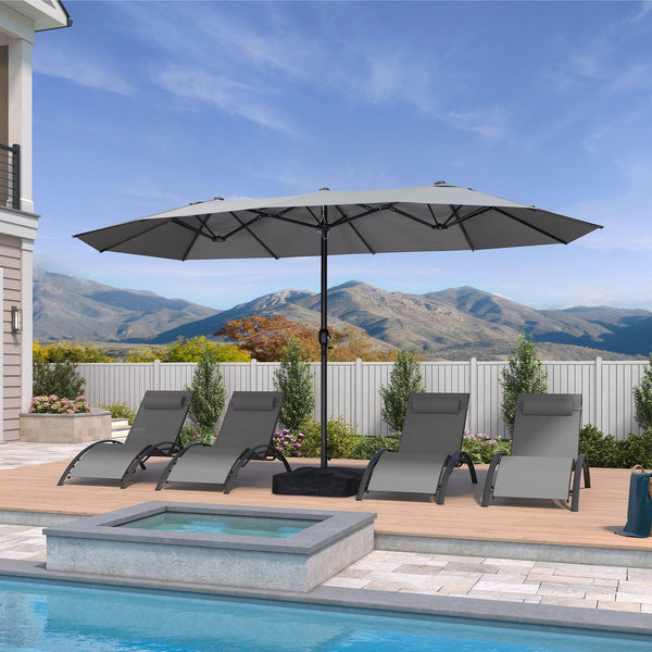PURPLE LEAF 15x9ft Double-Sided Rectangular Outdoor Market Patio Umbrella with Base, Light Grey