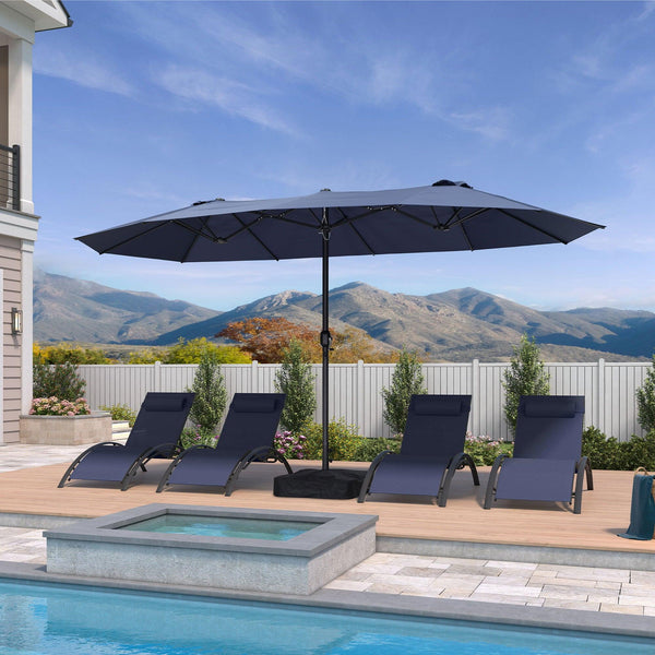 PURPLE LEAF 15x9ft Double-Sided Rectangular Outdoor Market Patio Umbrella with Base, Light Grey