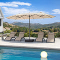 PURPLE LEAF 14'X8' double-sided patio market beige large rectangular advanced chain lock pin umbrellas with a sturdy 1.9" powder-coated pole and 12 ribs for stability and free base stand tall beside the pool and sets, providing ample shade.