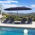PURPLE LEAF 14'X8' double-sided patio market navy blue large rectangular advanced chain lock pin umbrellas with a sturdy 1.9" powder-coated pole and 12 ribs for stability and free base stand tall beside the pool and sets, providing ample shade.