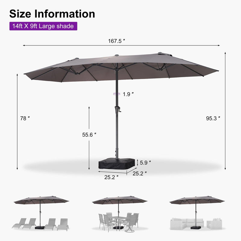 PURPLE LEAF Double-Sided Outdoor Market Table Umbrella with Base for Pool