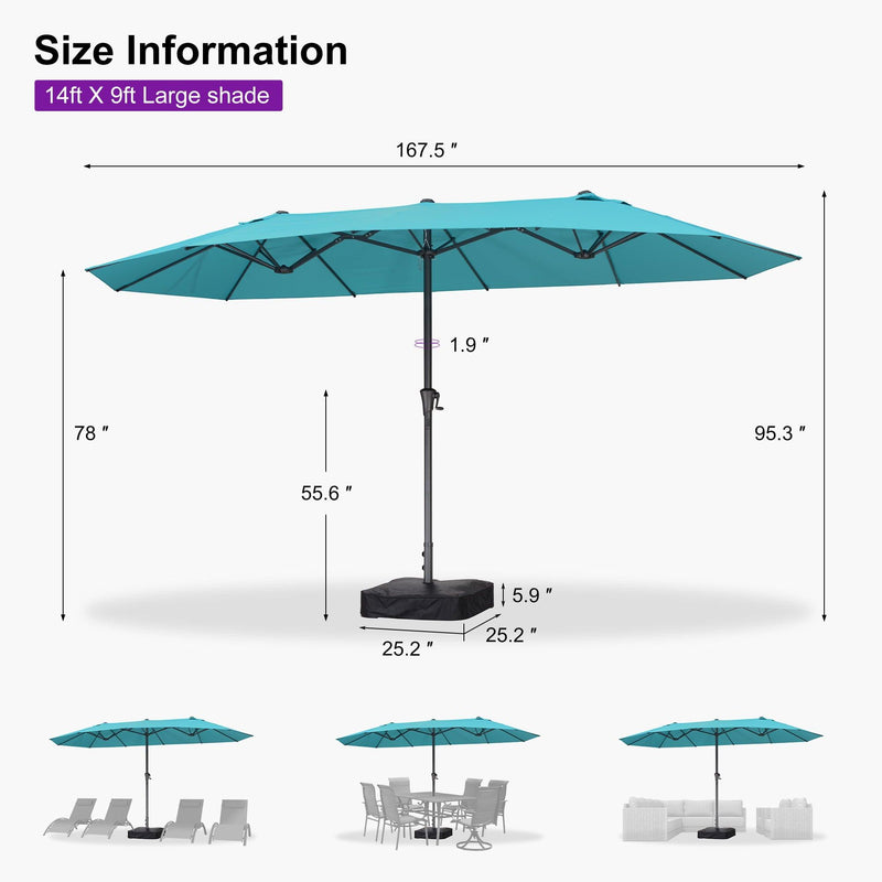 PURPLE LEAF Double-Sided Outdoor Market Table Umbrella with Base for Pool