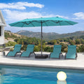 PURPLE LEAF 14'X8' double-sided patio market turquoise blue large rectangular advanced chain lock pin umbrellas with a sturdy 1.9" powder-coated pole and 12 ribs for stability and free base stand tall beside the pool and sets, providing ample shade.
