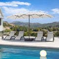 PURPLE LEAF 14'X8' double-sided patio market white large rectangular advanced chain lock pin umbrellas with a sturdy 1.9" powder-coated pole and 12 ribs for stability and free base stand tall beside the pool and sets, providing ample shade.