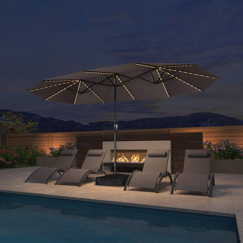 PURPLE LEAF Table Umbrella with Lights Double-Sided Market Umbrella with Base