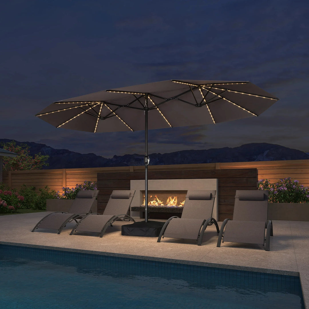 lighted patio umbrella with stand Double-Sided LED Lights Enjoy ambient lighting without the hassle of cords or batteries 10 ft x 13 ft