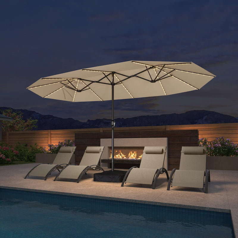 PURPLE LEAF Table Umbrella with Lights Double-Sided Market Umbrella with Base