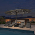 PURPLE LEAF 14'X8' Double Sided Patio Large Retangular Outdoor with  Light Market Light Gray Umbrellas with Free Base paired with matching loungers in the same color palette, it stands elegantly by the pool—its LED lights cast a flawless romantic glow for magical nights.