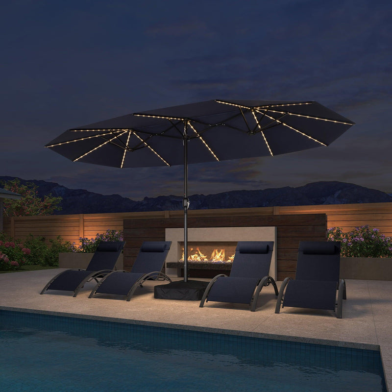 PURPLE LEAF Table Umbrella with Lights Double-Sided Market Umbrella with Base