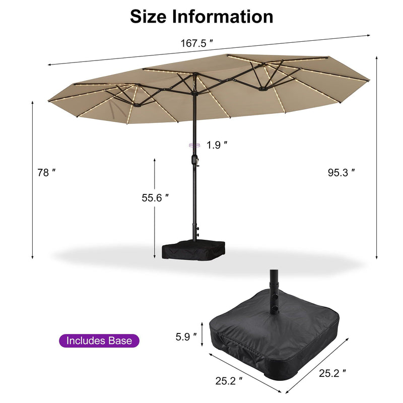 PURPLE LEAF Table Umbrella with Lights Double-Sided Market Umbrella with Base