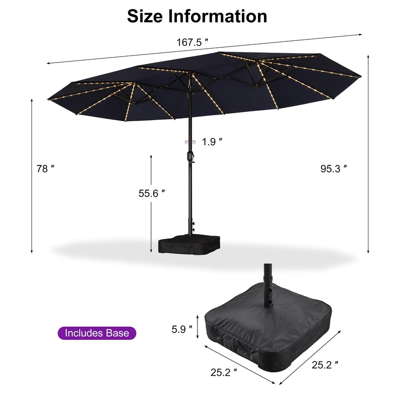 PURPLE LEAF Table Umbrella with Lights Double-Sided Market Umbrella with Base
