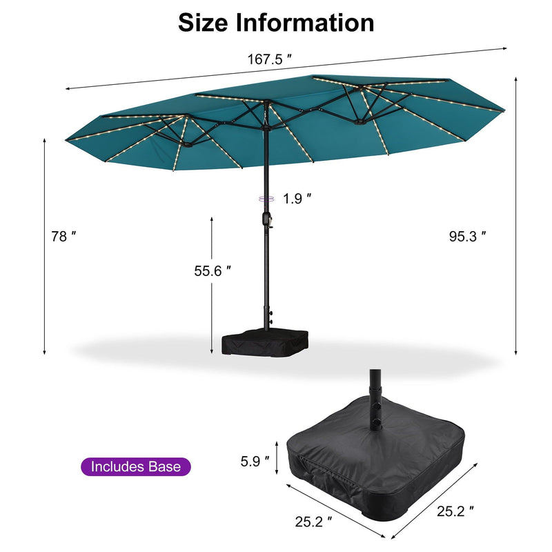 PURPLE LEAF Table Umbrella with Lights Double-Sided Market Umbrella with Base