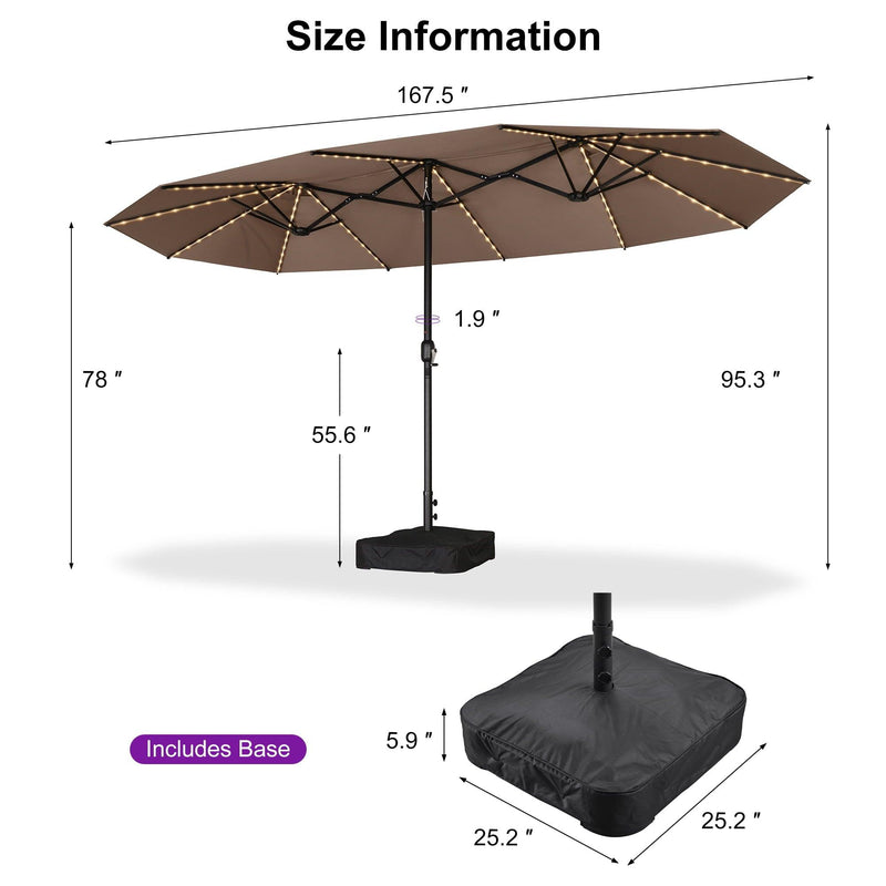 PURPLE LEAF Table Umbrella with Lights Double-Sided Market Umbrella with Base