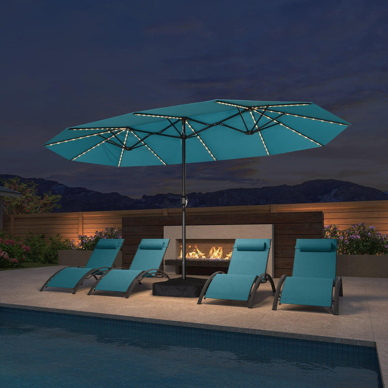 PURPLE LEAF Table Umbrella with Lights Double-Sided Market Umbrella with Base