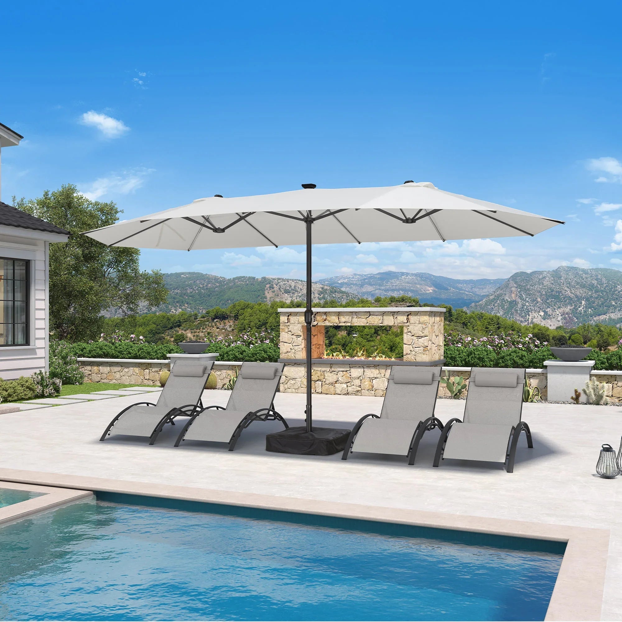 Double-Sided Patio Umbrella with LED Lights | 15'x9'