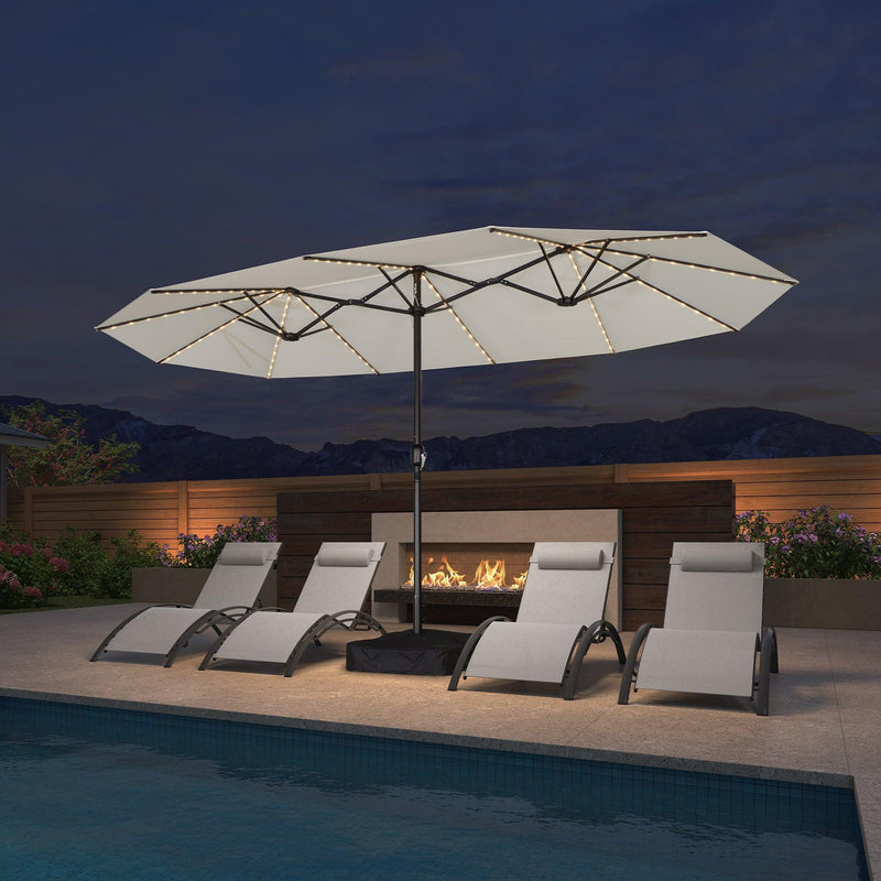 PURPLE LEAF Table Umbrella with Lights Double-Sided Market Umbrella with Base