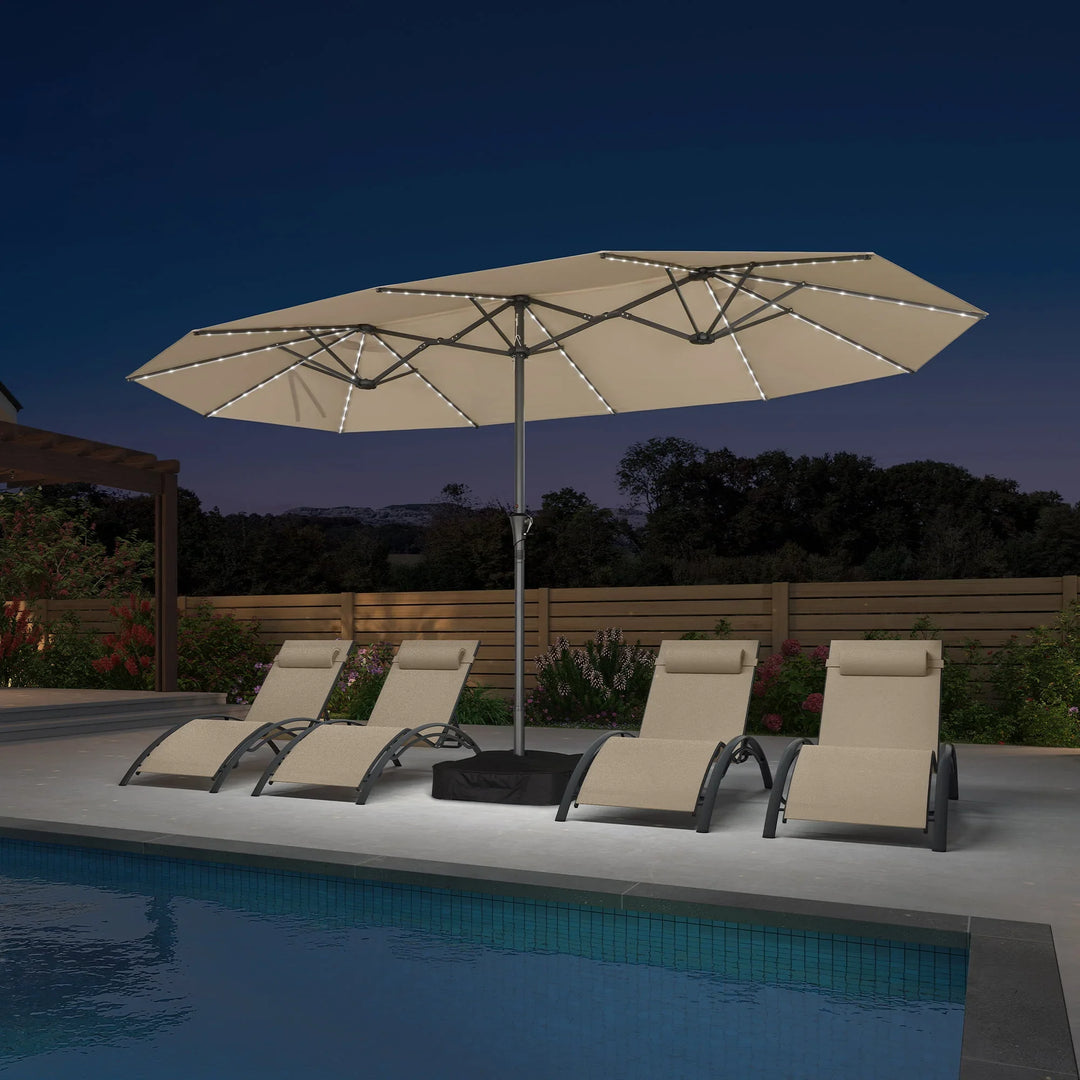 double sised patio umbrella Double-Sided with LED Lights and fade Double-Sided Market Umbrella | Solar