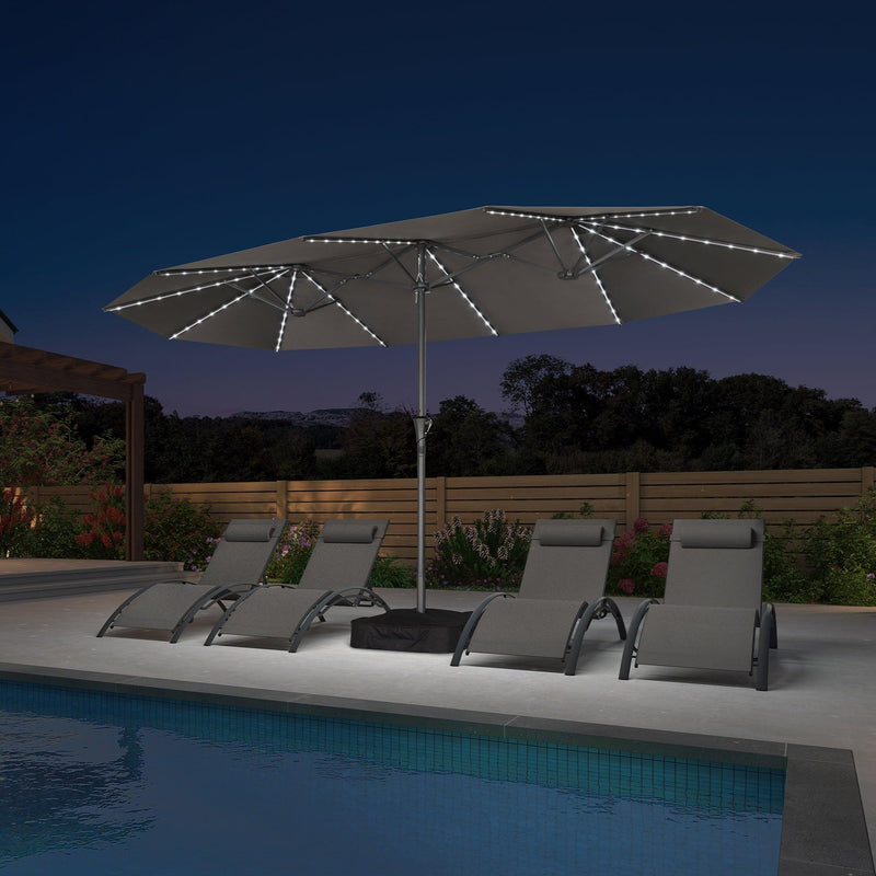 PURPLE LEAF Double-Side Patio Umbrella with Lights Market Umbrella with Base