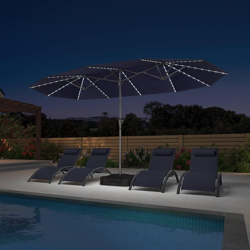 PURPLE LEAF Double-Side Patio Umbrella with Lights Market Umbrella with Base