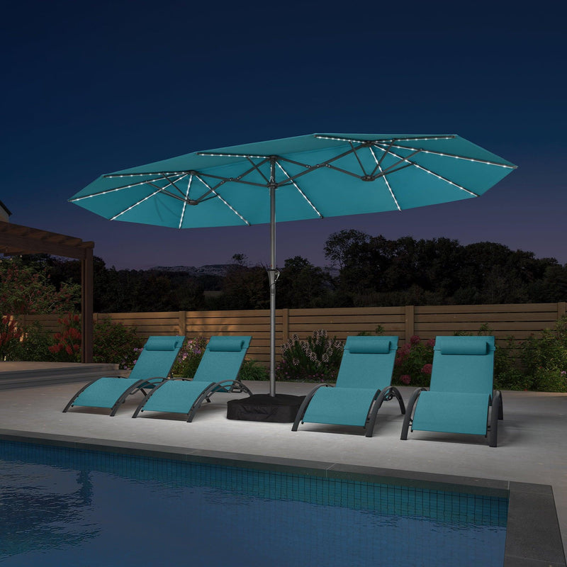 PURPLE LEAF Double-Side Patio Umbrella with Lights Market Umbrella with Base