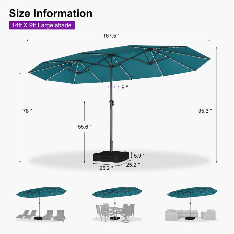 PURPLE LEAF Double-Sided Market Umbrella with Light Large Patio Umbrellas with Base