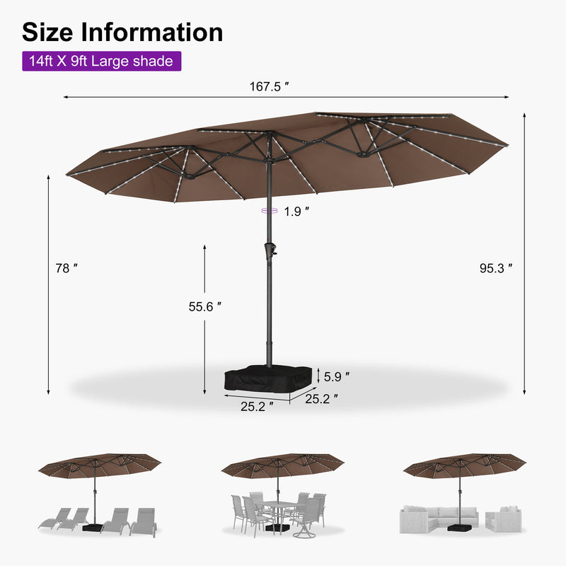 PURPLE LEAF Double-Sided Market Umbrella with Light Large Patio Umbrellas with Base