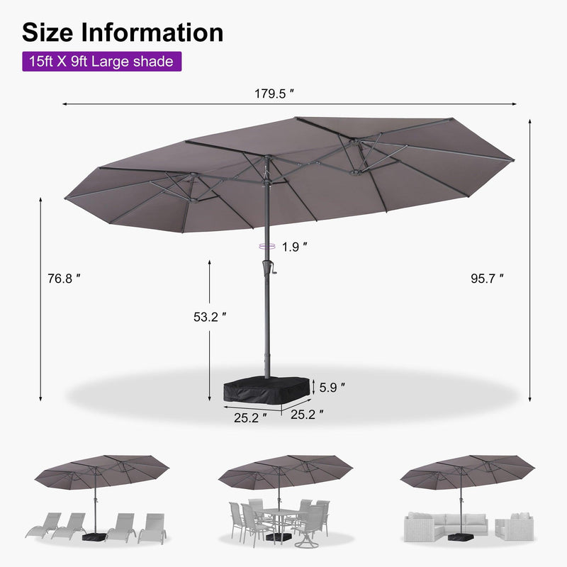 PURPLE LEAF Double-Sided Outdoor Market Table Umbrella with Base for Pool