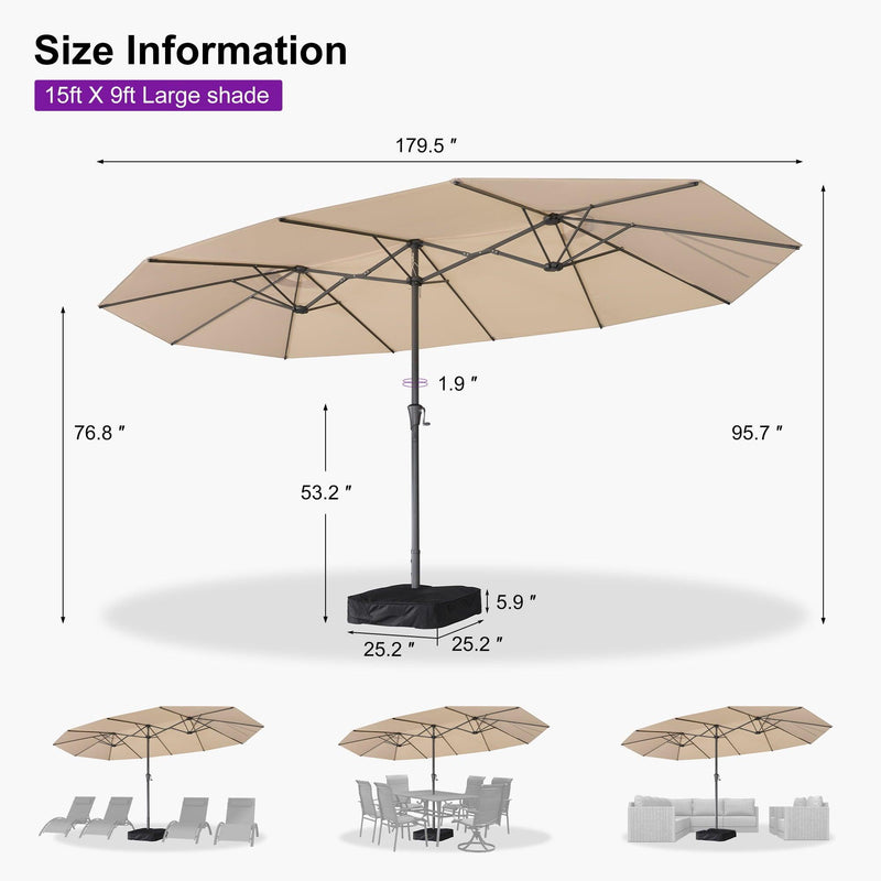 PURPLE LEAF Double-Sided Outdoor Market Table Umbrella with Base for Pool