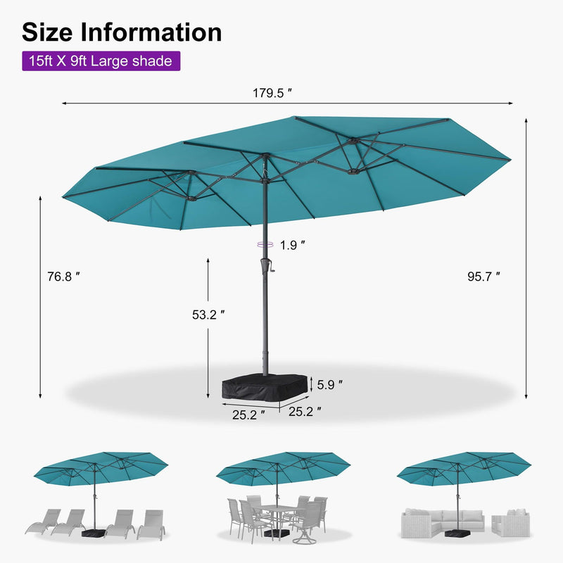 PURPLE LEAF Double-Sided Outdoor Market Table Umbrella with Base for Pool