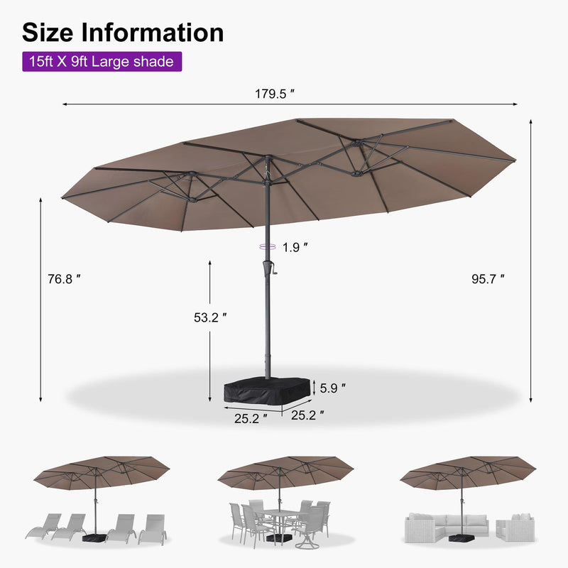 PURPLE LEAF Double-Sided Outdoor Market Table Umbrella with Base for Pool