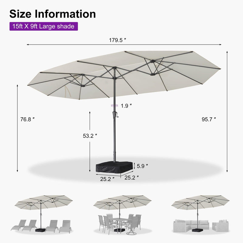 PURPLE LEAF Double-Sided Outdoor Market Table Umbrella with Base for Pool