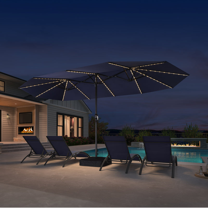 PURPLE LEAF Double Sided Patio Umbrella with Light Large Market Umbrellas with Base