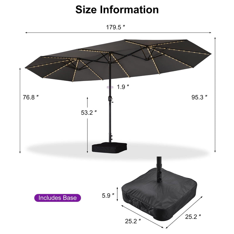 PURPLE LEAF Table Umbrella with Lights Double-Sided Market Umbrella with Base