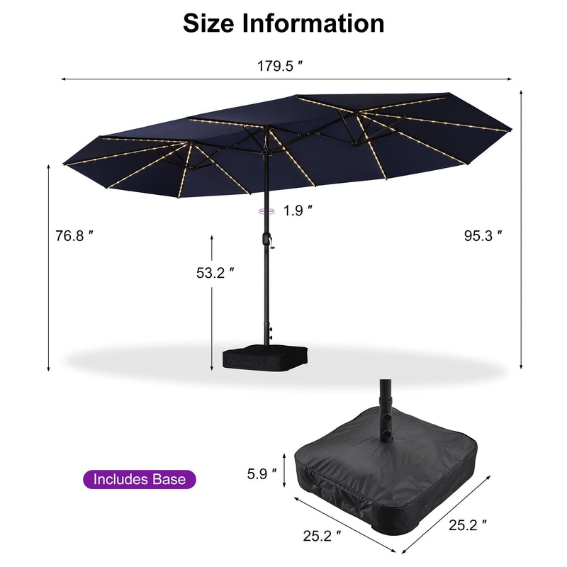 PURPLE LEAF Table Umbrella with Lights Double-Sided Market Umbrella with Base