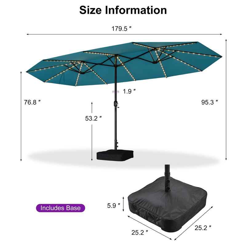 PURPLE LEAF Table Umbrella with Lights Double-Sided Market Umbrella with Base