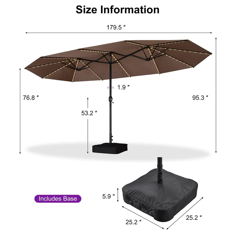 PURPLE LEAF Table Umbrella with Lights Double-Sided Market Umbrella with Base