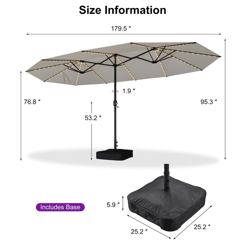 PURPLE LEAF Table Umbrella with Lights Double-Sided Market Umbrella with Base