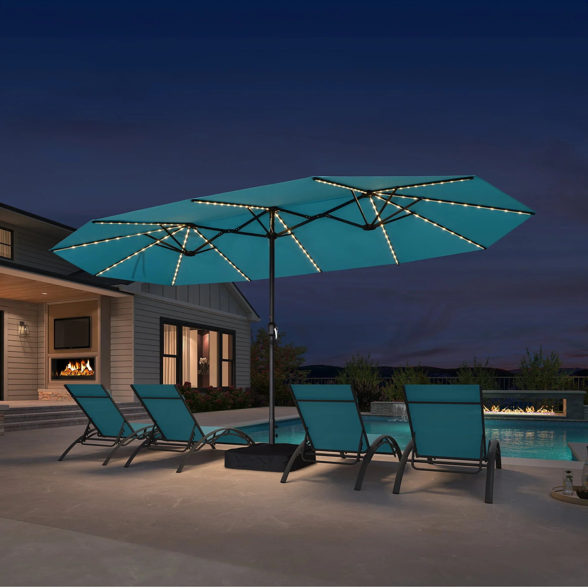 colored patio umbrella lights Double-Sided Patio Umbrella with LED Lights