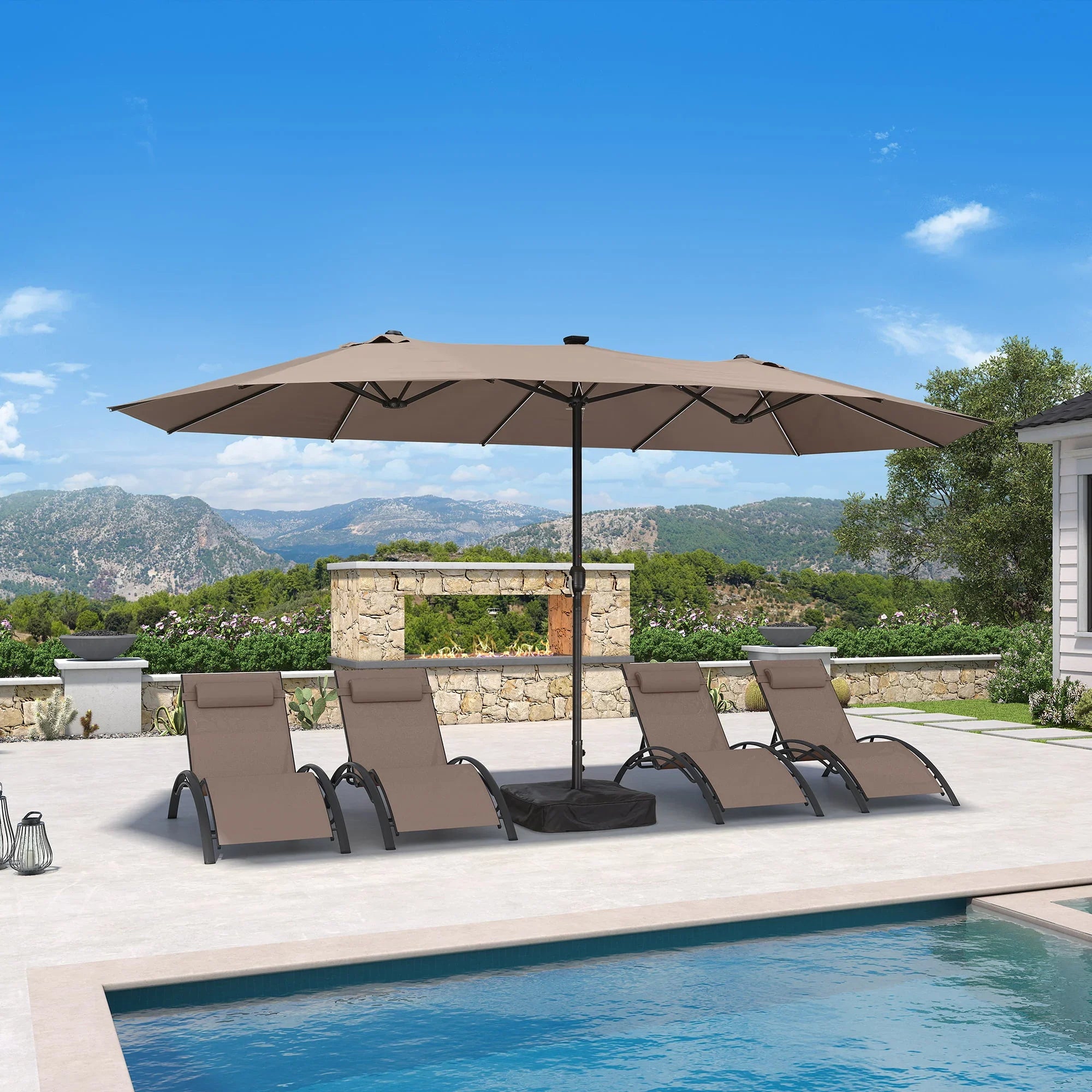 Double-Sided Patio Umbrella with LED Lights | 15'x9'
