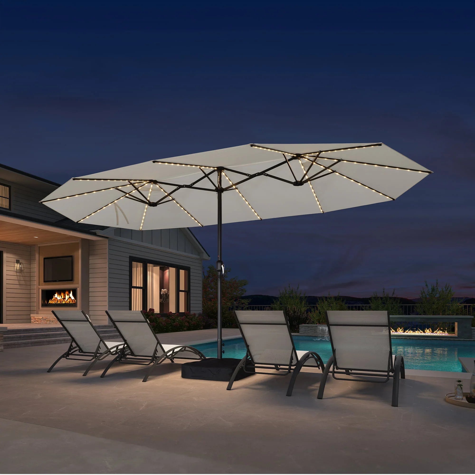 Double-Sided Patio Umbrella with LED Lights